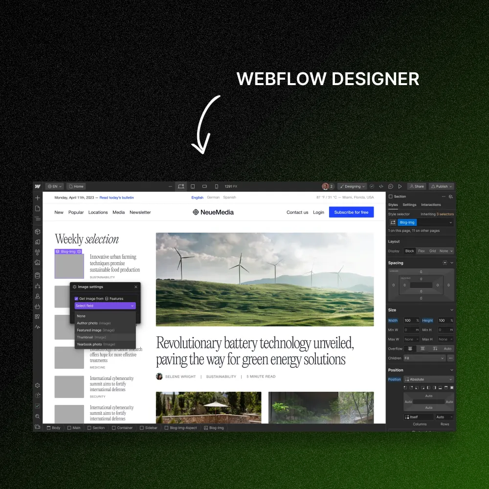 Website maken in de Webflow designer